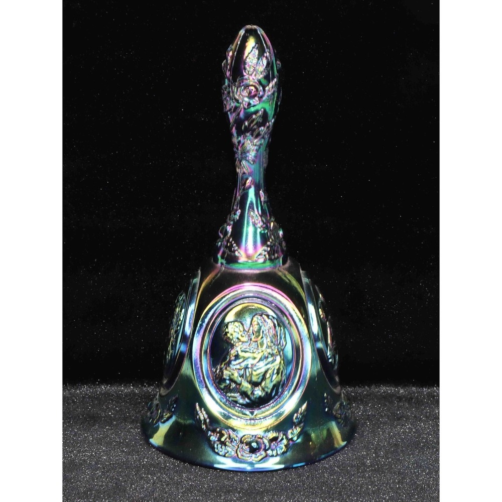Ventage Fenton Blue Iridescent Carnival Glass Mother and Child 6 3/4" Bell